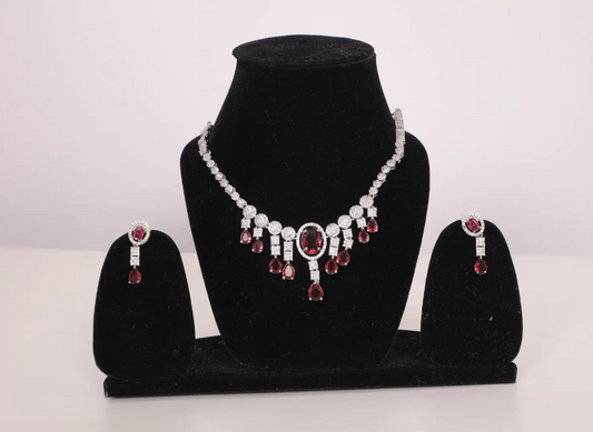 Crimson Royale Necklace Set with American Diamonds