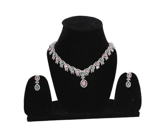 Rose Garden Necklace Set with American Diamonds