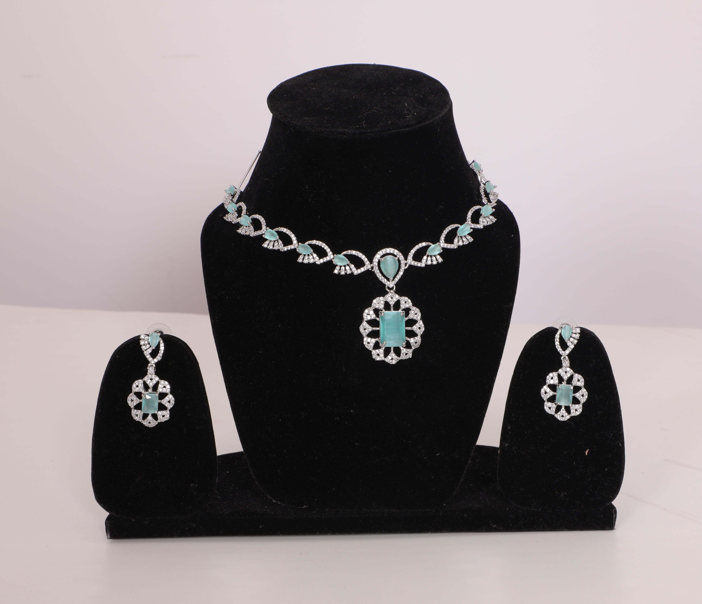 Regal Turquoise Radiance Necklace Set with American Diamonds