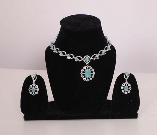 Regal Turquoise Radiance Necklace Set with American Diamonds