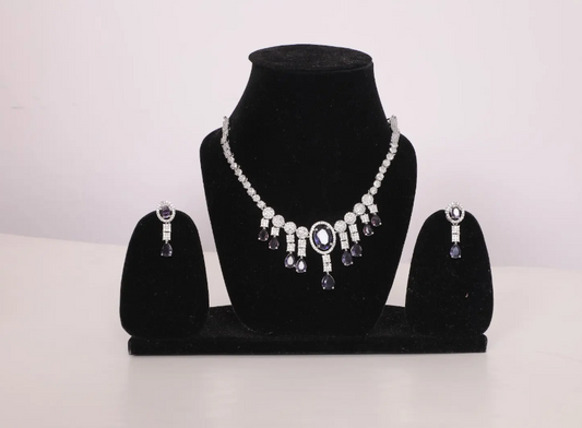 Midnight Spark Necklace Set with American Diamonds