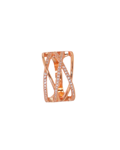 Wide Gold Ring with Crisscross Bands & Sparkling Stone Accents – Bold Designer Look